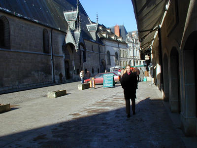 Marianne voor het beroemde dak van Beaune.